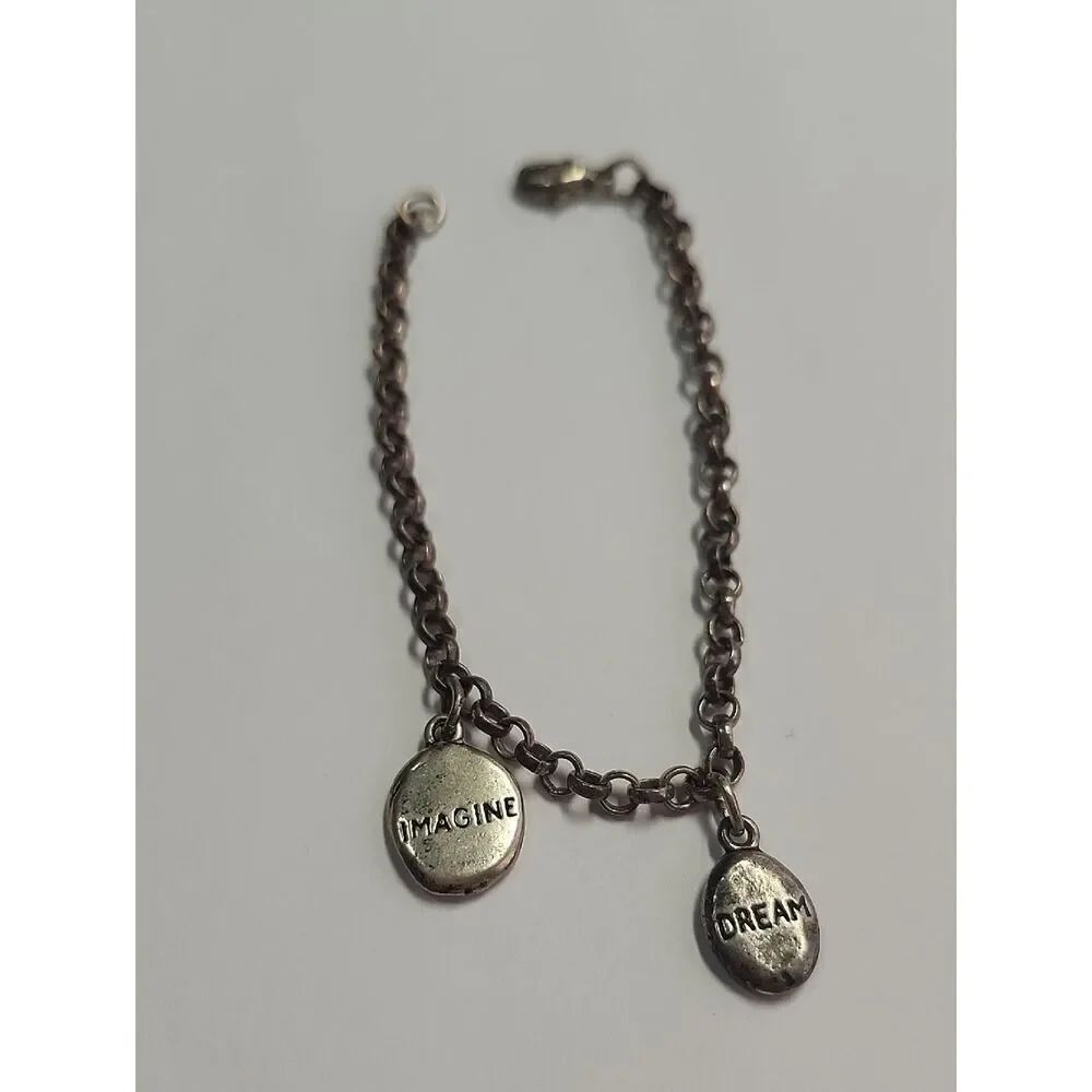 Sterling Silver Starter Charm Bracelet with 'IMAGINE' and 'DREAM' Charms